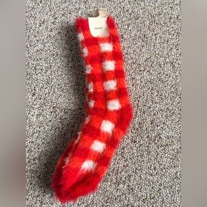 Aerie Vibrant Red and Cream Fuzzy Socks